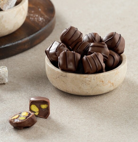 Bitter Çikolata Kaplı Çifte Kavrulmuş Antep Fıstıklı Kuş Lokum - 